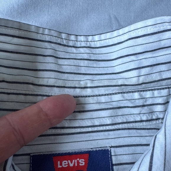 Levi's Vintage Orange Tab Men's Striped Short Sleeve Cotton Shirt White/Gray Lg - Picture 10 of 14